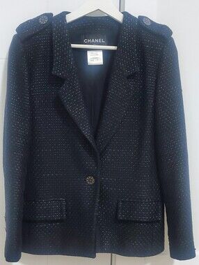 CHANEL Black Tweed Blazer with Epaulette Detail